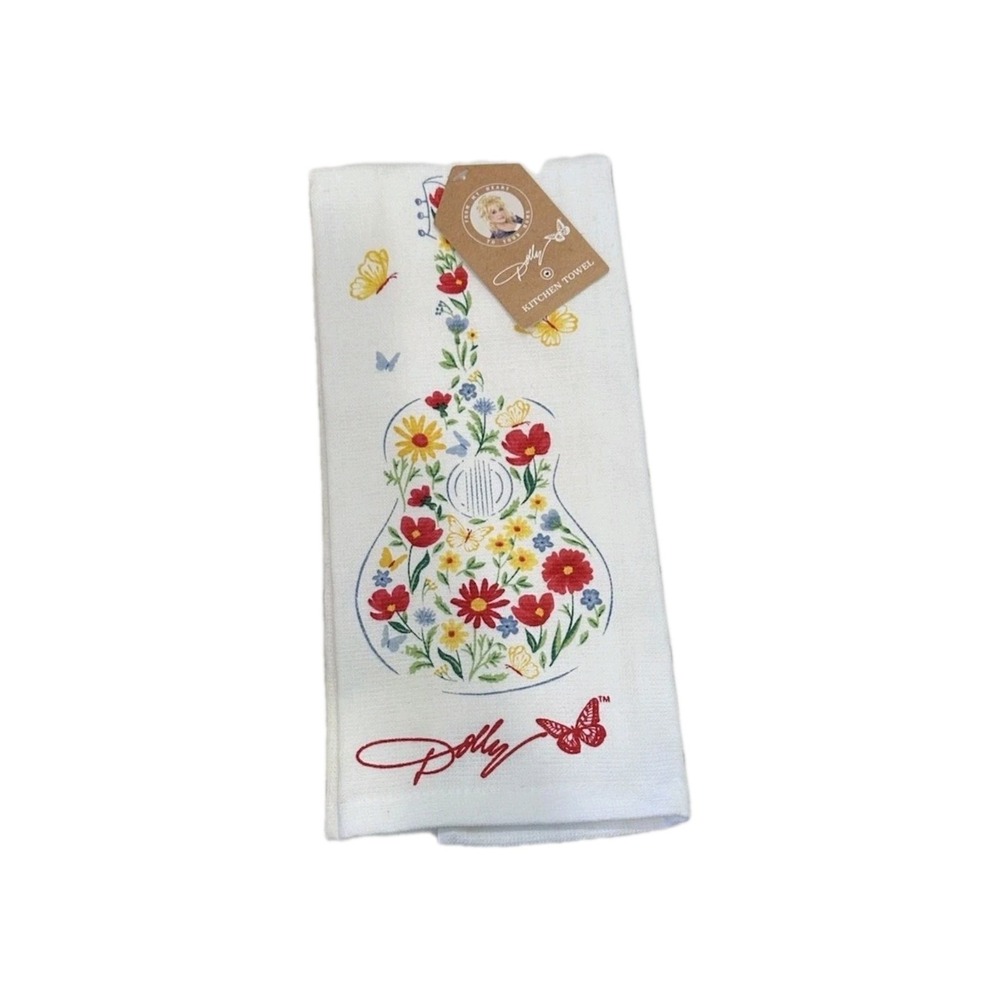 Dolly Parton Kitchen Towel 15"×25" Wildflowers Guitar NWT Rare 2025 #330,331